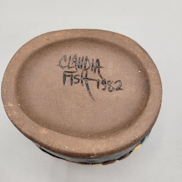 Claudia Fish Trinket Box Pottery Textured Lift Off Lid Multicolor - Picture 9 of 9